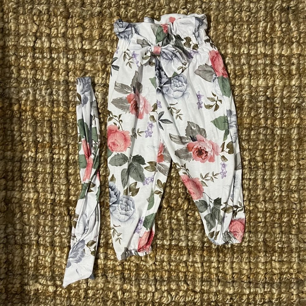 Baby Girl Rose Pants and Bow 6-12M